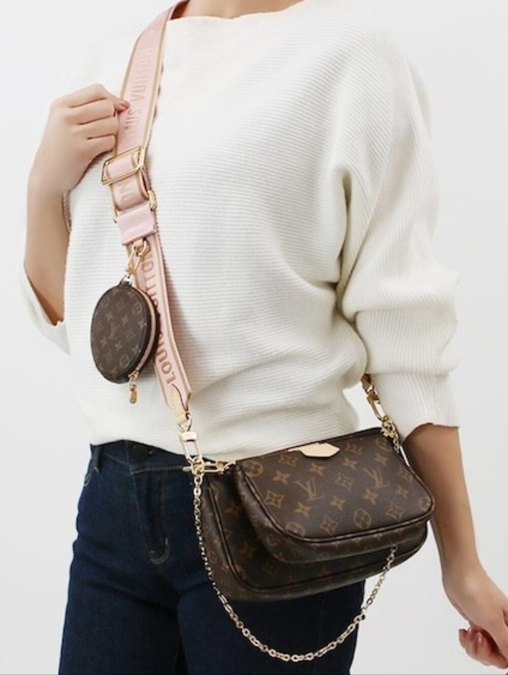 New!!! LV Louis Vuitton Multi Pochette Accessoires PINK Monogram